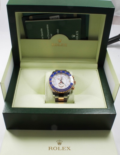 Rolex Yachtmaster II in Box Originalbox Papiere Zertifikate  Chrono Chronometer blaue Lünette Automatik gold stahl stahlgold Saphirglas